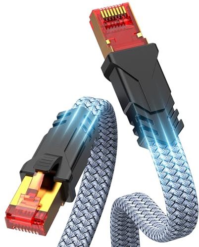 Snowkids Cat 8 Ethernet Cable 10 FT, Braided Heavy Duty High Speed Internet/LAN/Network Cable, 40Gbps 2000Mhz, Indoor and Outdoor Flat Patch Cord RJ45 Connector for Gaming, PC, Modem, Router