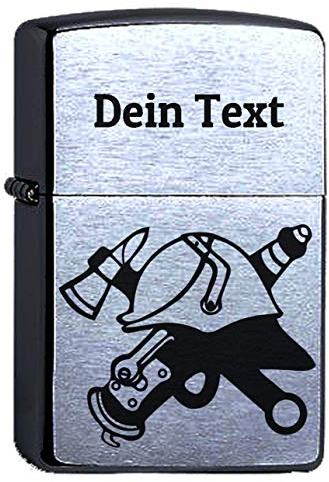Zippo Benzinfeuerzeug Feuerwehr Logo freiwillige oder Berufsfeuerwehr Helm der Feuerwehr Lasergravur personalisiert Feuerwehrmann Feuerzeug Personalisieren mit eigenem Text Sturmfeuerzeug