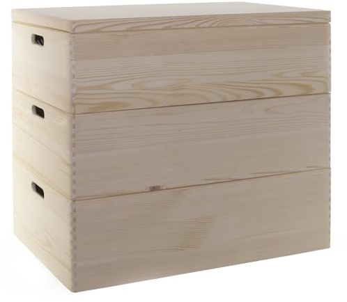 Holzfee Trio G Holzkisten Stapelkisten Set 59 x 40 x 60 cm 1 Kiste mit Deckel XL Aufbewahrungsbox (ohne Rollen)