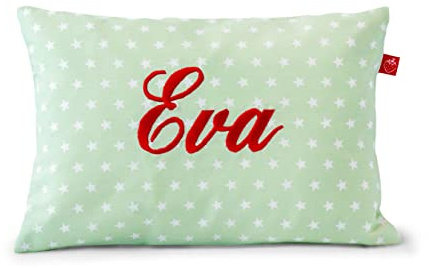 la fraise rouge Kissen mit Namen Kinder Jungen & Mädchen Mint-grün mit Sternen (Geburtsgeschenk: Dekokissen fürs Kinderzimmer)