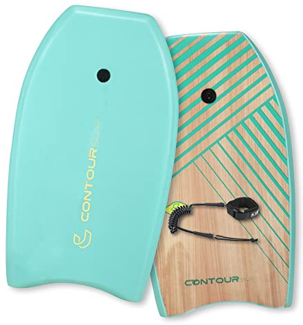 Contour Surf Planche de Bodyboard Reed de 83,8 cm pour Enfants de Plage avec Noyau EPS léger, Double Canal pivotant, Laisse enroulée pour Tous Les Niveaux de Surf