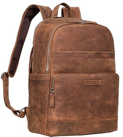 STILORD 'Milan' Laptop-Rucksack Damen und Herren Echt-Leder 13,3-14 Zoll ideal als Business-Rucksack Notebookrucksack Arbeitsrucksack und Reiserucksack, Farbe:samari - braun