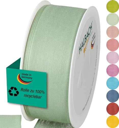 Halbach mattes Taftband, 40 mm x 25 m, mint | Geschenkband in Baumwolloptik, Made in Germany, Ökt-Tex 100 zertifiziert und waschbar bei 30 Grad