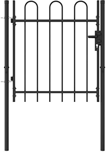 LAPOOH Zauntor Einzelflügel Gewölbte Spitze, Gartentor, Gartentür, Gartentüren, Tor Garten, Gartentüren, Garten Tore, Flügeltore, Stahl 1 x 1 m Schwarz