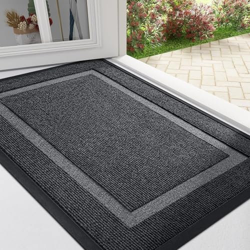 Homaxy Door Mat, Rubber Backed Non Slip Door Matts Indoor, Dirt Trapper Absorbent Mats, Washable Front Doormat Outdoor, Heavy Duty Floor Mat for Entrance, Kitchen and Garden, 40 x 60 cm, Grey
