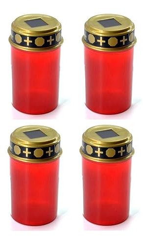 HAC24 Juego de 4 luces solares LED para tumbas con sensor crepuscular, velas para tumba, decoración para tumbas