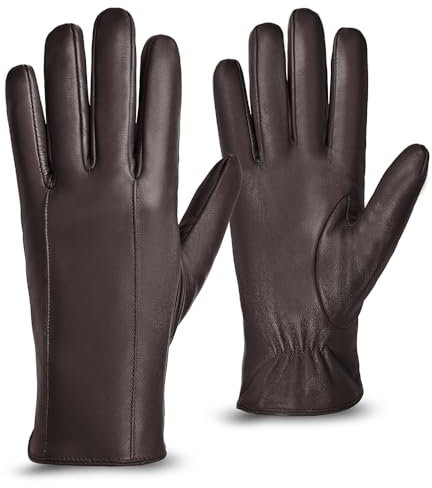 MGGMOKAY Herren Lederhandschuhe aus echtem mit Futter Warm Kaschmir,Braun,L