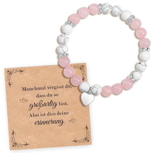 CheersLife Gåvor för kvinnor damer pärlor armband gåva bästa vän vänskap armband födelsedagspresent för kvinnor flickvän mamma dotter gåvor jul tacksägelsedagen (rosa och vit) DE, Sten Rostfritt stål,