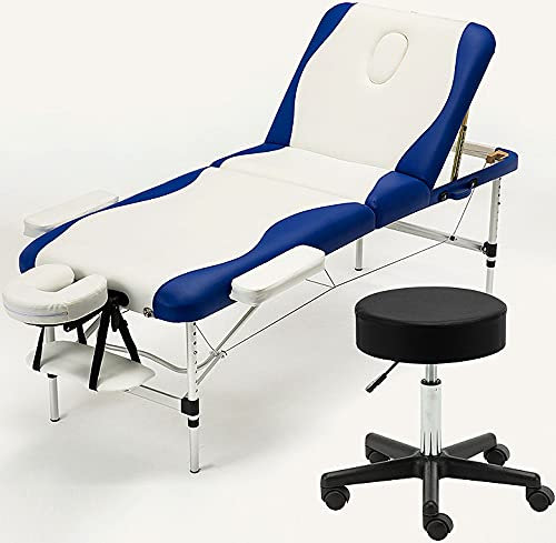 CAFIEDR Set mit Massage-Gesichts-Spa-Liege und Rollhocker, höhenverstellbare, zusammenklappbare Kosmetikliege, Tattoo-Salon-Liege, zusammenklappbare Spa-Massageliege aus Aluminium