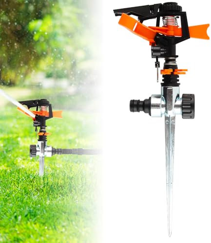 Irrigatore da Giardino, ZoneYan Irrigatore Prato, Irrigatore da Giardino Impulse, Regolabile a 360 °Metallo Irrigatori da Giardino per Giardino, Prato