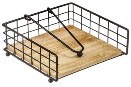 DAMDAM GO | Servilletero Madera Metal Negro para Cocina 19 x 19 x 7 cm (Modelo C)