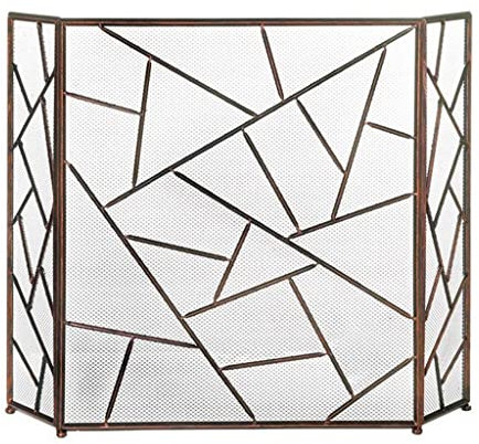 Schermi decorativi Griglia per caminetto Parascintille Parascintille semplice Parascintille divisorio a 3 pieghe con rete cava in ferro battuto Decorazione per caminetto interno Camino dorato Parasc