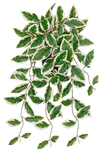 Oairse Kunstpflanze Hängend Deko Künstliche Pflanzen mit Topf Künstliche Pflanzen wie echt für Outdoor Garten Deko Schlafzimmer Büro Fensterbank Indoor Dekoration, Lang 50cm, Grün-Weiß