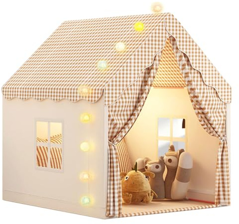 Aolawco Tienda de juego para niños con luces, casa para niños de interior y exterior, tienda de juego para niños pequeños con ventanas, tienda de juego grande para niños pequeños, regalo de casa de