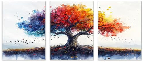 AMXBZC blu 3 pezzi Albero della vita quadri, Immagini colorate dell'albero Moderni Astratti Murale Poster, da parete Decorazioni da parete soggiorno Camera da letto-40x60cmx3 Non incorniciato