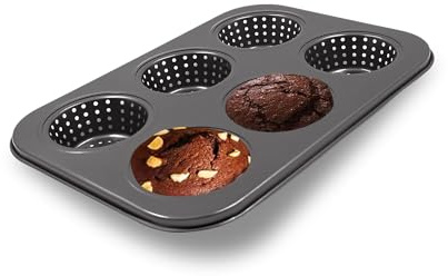 Gurlideo Moule à cupcakes perforé pour 6 tasses avec revêtement anti-adhésif pour hamburgers, pain, petits pains, soufflés, tartelettes
