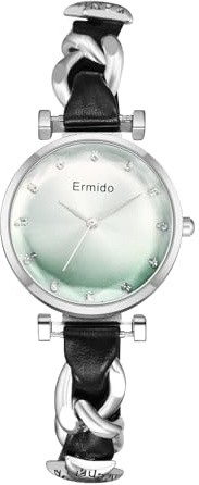 JewelryWe Damenuhr Leder Ovale Uhr Damen Kleine Analog Quarz Armbanduhr Frauen Schmales Lederarmband Ultradünne Lässige Uhr mit Ovalem Gehäuse Geschenk