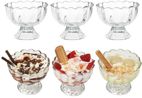 LIMILI Milkshake Glasses, Ice Cream Cups, Lead Free Footed Glass Dessert Dishes, Ice Cream Sundae Dessert Milk Shake Cups, Soda Fountain Glasses (120ml - 6pcs)