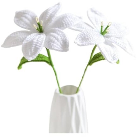 cocoontail Bouquet di giglio lavorato a mano all'uncinetto, 2 pezzi, fiori in tessuto per composizioni di vasi, decorazione da tavolo per casa e ufficio (bianco)