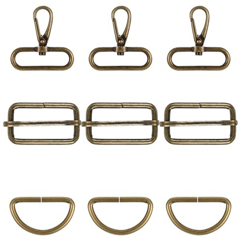 Mabor 9 Stück Karabinerhaken mit Drehgelenk Taschenzubehör zum Nähen Groß Metall Schlüsselanhänger 50,5mm Schiebeschnalle 46,5mm D Ring für Handtaschen Gurtversteller (Bronze)