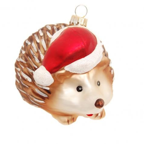 Krebs Glas Lauscha - Christbaumschmuck/Weihnachtsbaumanhänger aus Glas - Motiv: Igel mit Weihnachtsmütze - Größe: 10 cm