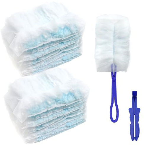 Minfuerang 20 Pièce Recharge Plumeau, Attrape Poussiere Plumeau à Poussière avec 2 Poignée pour Nettoyer Appareils Ménagers, Poils d'animaux, Poussière, Saleté (Bleu)