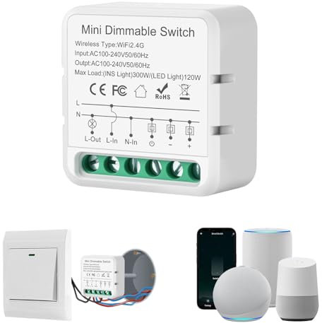 Dimmer Per Led, Interruttore Dimmer 100-240V,Interruttore Smart Wifi 2.4G,Compatibile Con Alexa, Smart Life,Comando Vocale,È necessario il filo di neutro