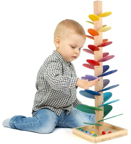 Klangbaum aus Holz Klang Murmelbaum Murmelbahn Gross 72 cm, Musik Baum Spielzeug Kugelturm für Kin-der, Bunter Rollender Kugelturm Musikbaum Rollbahnspiel Motorikspiel für Kinde-rgarten