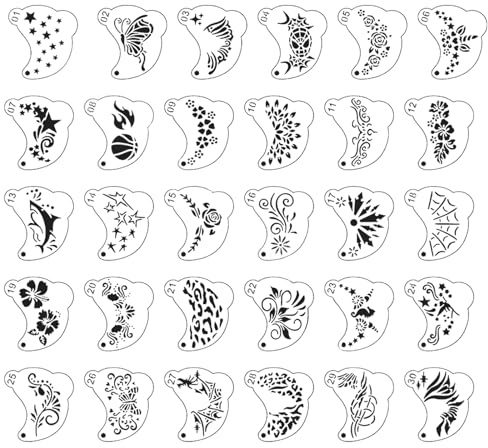 30 Stücke Schablonen kinder, Gesichtsfarben Kinderschminken, Tattoo Stencil, Tattoo Schablonen, Kinderschminke Set, Schablone Schminken, Schablone Schminken KinderMindestbestellmenge 50 Sets