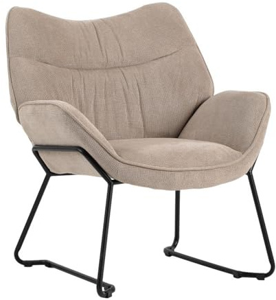 MR. DEKO® Loungesessel Aliano Beige I Bequemer Polstersessel aus Stoff I Moderner Wohnzimmer Sessel mit Armlehnen I Sessel HxBxT 76x73,5x67 cm