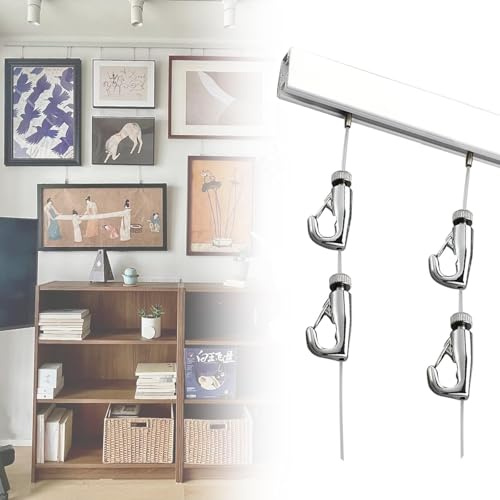 Sistema di sospensione regolabile per quadri da galleria, binario da 2 m e cavo da 2,5 m con ganci, ideale per foto/disegni, perfetto per decorare la casa, facile installazione