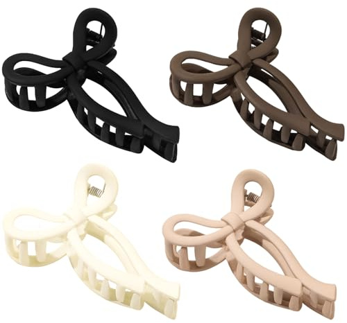 Maslasee 4 PCS Matte Bow Hair Claw Clips,Non-slip Large for Women with Thick or Thin Hair Hair Clips for Thick Hair Bow Claw Clip Styling Accessories