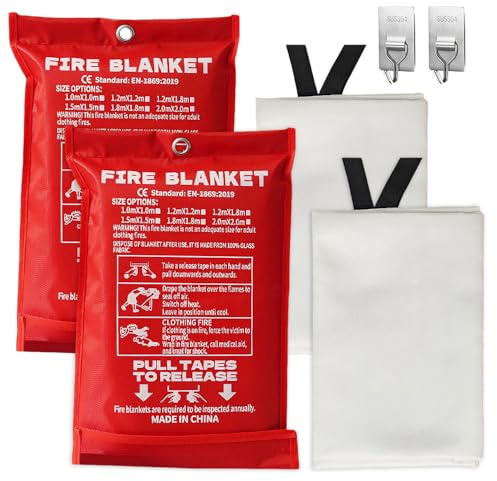 Mineup 2pcs Grande Couverture Anti Feu en Fibre de Verre, 1mx1m Couverture Anti-feu en Fibre de Verre d'urgence, Couvertures Anti-feu Ignifuge pour Maison Cuisine pour Cuisine Maison Caravane