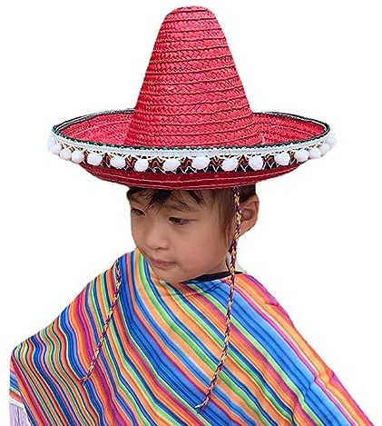 TSMORY Sombrero-Hut zum Weben, Festivalhut, Mexikaner, Party-Hut, Fotografie-Requisiten für traditionelle Kostüme, Kopfbedeckung, Rot