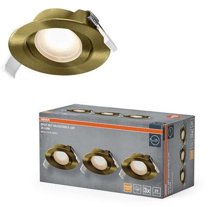 OSRAM Faretto da incasso a LED Spot Set orientabile 120° in ottone | Spot Set Recess Adjustable, Spot lights and ceiling spots, Ottone verde, 25000 h, confezione da 3