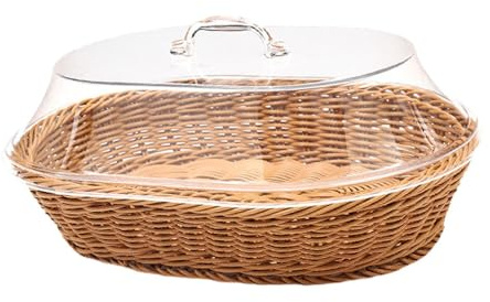 rongweiwang Corbeille à Fruits en Osier avec Couvercle, Style café, Imitation rotin, Panier à Pain tressé, 30 cm x 40 cm, Bois, 30x40cm