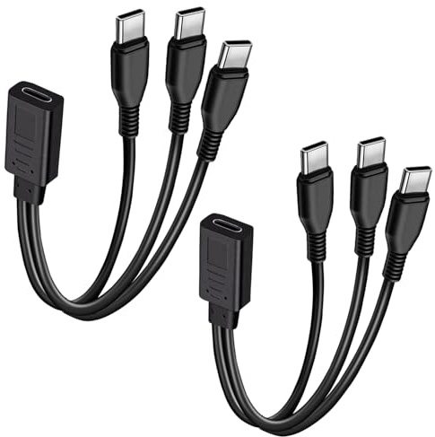 MISYNLON Lot de 2 câbles répartiteurs USB C femelle vers 3 USB C mâle - Noir (0,3 m) (pas de prise en charge du transfert de données)