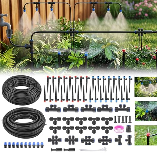 200FT+43FT Irrigation System Kit, Plant Automatic Watering, with 1/2 & 1/4 Tubing, Adjustable Emitters & Quick Connect Fittings for Outdoor Plants, Greenhouse, Raised Beds & Lawn