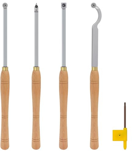 Carbide Tipped Woodturning Chisels Lathe Tool Kit with 4 Indexable Inserts | Diamond, 12mm Round, 14mm Square Carbide Inserts, Perfect for woodturning Lathe Roughing Finishing Detailing and Hollowing