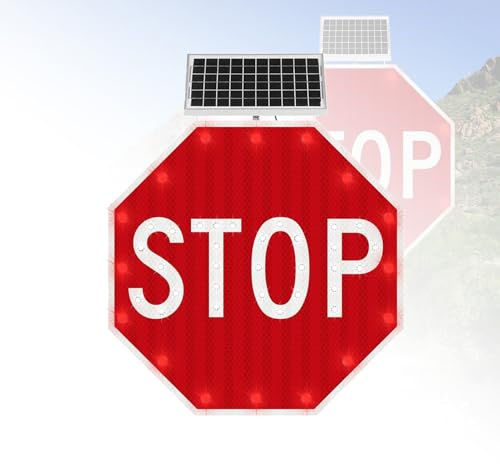Led Stop Sign/Solar Power Stop Flashing Traffic Signs,Heavy Duty Octagon Rust-Proof Metal Frame, With 16v/5w Solar Panel&U-Clamp Fixing,Screws, For Highways And Parking Lots(24in)