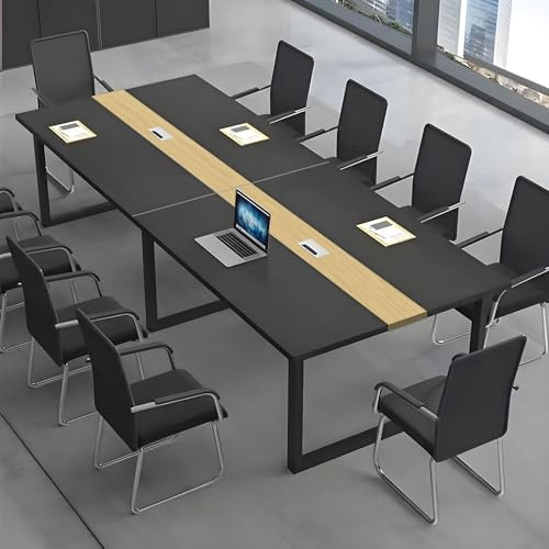 CCUKTFN Table de Réunion Grande, Table de Conférence Rectangulaire, pour 8 à 12 Personnes, avec Gestion de Câbles et Structure en Métal Noir, Mobilier pour Bureau et Salle de Conférence