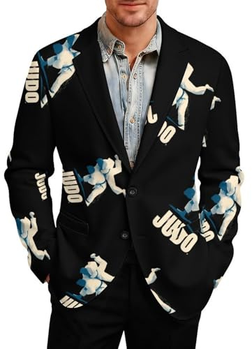 Japanese Judo Judokas Mens Blazer Casual Sport Coats Two Button Suit Jacket for Travel Wedding