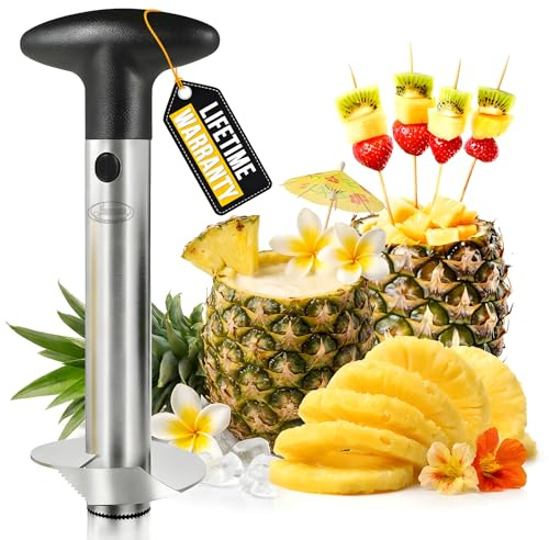 Pineapple Cutter Slicer and Corer, Upgraded Stainless Steel Pineapple Cutter & Pineapple Corer with Reinforced Sharp Blade, Multifunctional Fruit Peeler and Slicer Tool for Home & Kitchen（Black）