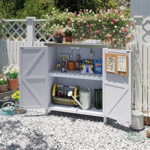 Aoxun Wooden Shed with Shelves 79x43x91cm, Outdoor Storage Cabinet