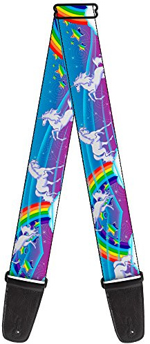 Gitarrengurt von Buckle-Down Unicorns/Rainbows/Stars Blue/Rainbow/White | Einhörner, Regenbogen, Sterne, Blau, Regenbogen, Weiß, akustischer E-Bass