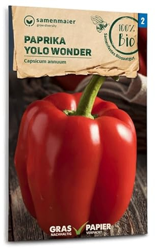 BIO Paprika Yolo Wonder Samen - Capsicum annuum, ideal für Hochbeet und Balkon, Aussaat Februar bis April, 10 Pflanzen - Samen Maier