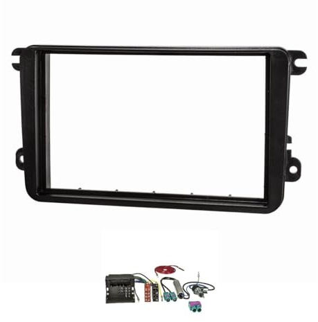 tomzz Audio 2457-049 Doppel DIN Radioblende Set kompatibel mit VW Golf 5 V 6 VI Touran Passat 3C Caddy EOS Skoda Octavia Quadlockadapter ISO Doppel Fakra Antennen Phantomspeisung ISO DIN