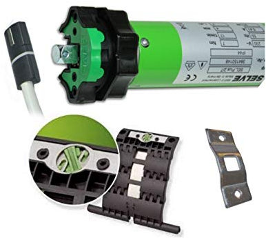 smarotech® Rollladen-Nachrüstset: Rohrmotor Selve SEL Plus 2/7 inkl. Einbruchschutz durch patentierte SecuBlock, 4-Kant-Lager, Anschlusskabel und SW 60 Adapter. (SEL Plus 2/7 mit 2 St. SecuBlock)