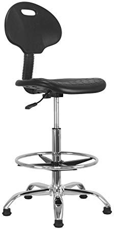 Waytex Siège Assis-Debout, Tabouret de Bureau Haut avec Dossier, Réglable 57–81 cm, Assise Ergonomique, Repose Pied Réglable, Pieds Fixes, Structure métal chromé, pour Bureau et Tables Hautes