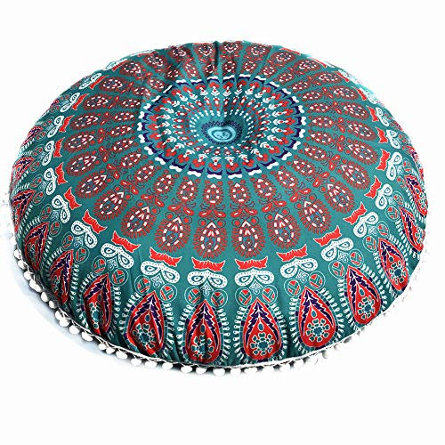 JJ. Zubehör Geometrische Kissenbezug 80x80cm Runde Kissenbezug Mandala Boden Kissenbezug Böhmische Meditation Kissenbezug Osmanische Abdeckung Hocker handgefertigt (Kissen nicht enthalten)